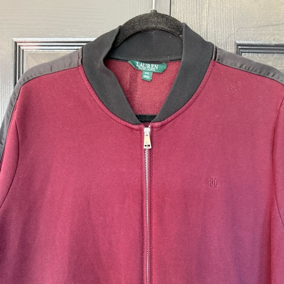 Y2K Polo Ralph Lauren Full Zip Maroon Bomber Jacket with Black Satin Stripe XXL - Picture 2 of 9